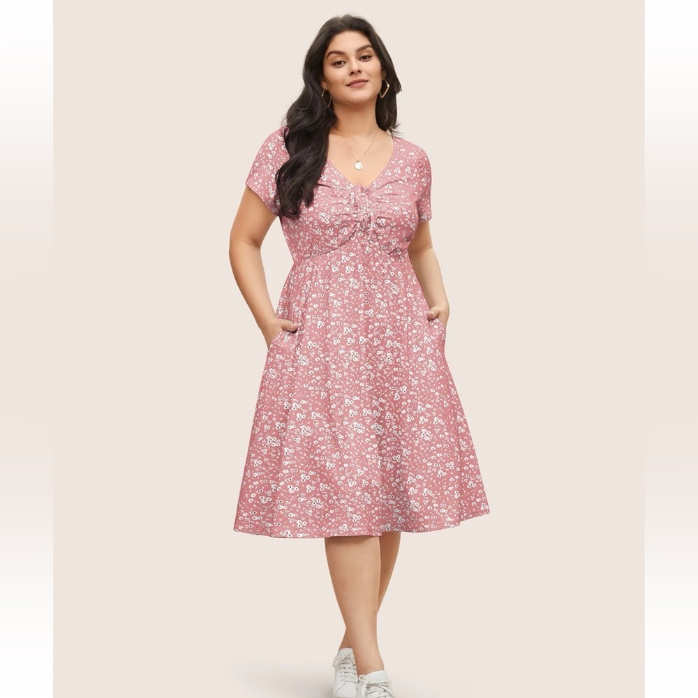 BloomChic Dusty Rose Floral Fit-and-Flare Dress - Picture 5 of 6